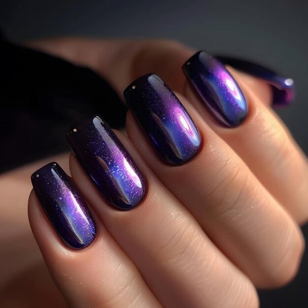 a woman with purple nails