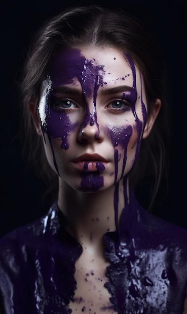 A woman with purple paint on her face