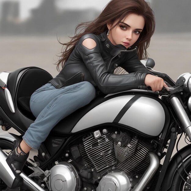 woman with racing motorbike 3d art style 3