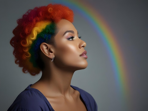 Photo woman with a rainbow colored hair