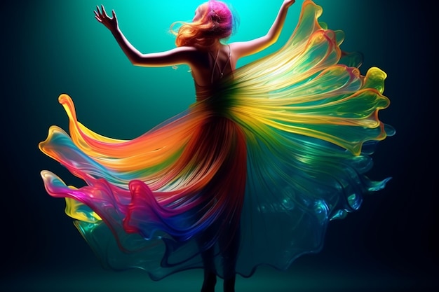 A woman with a rainbow dress on