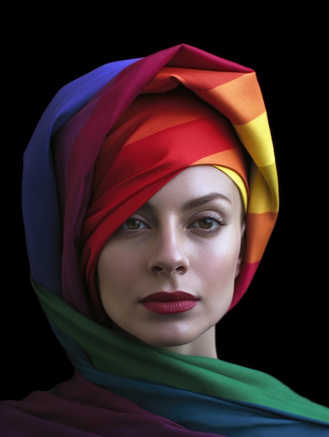 A woman with a rainbow flag on her head generative ai