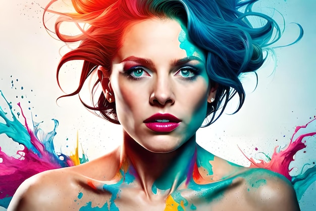 A woman with a rainbow hair on her head