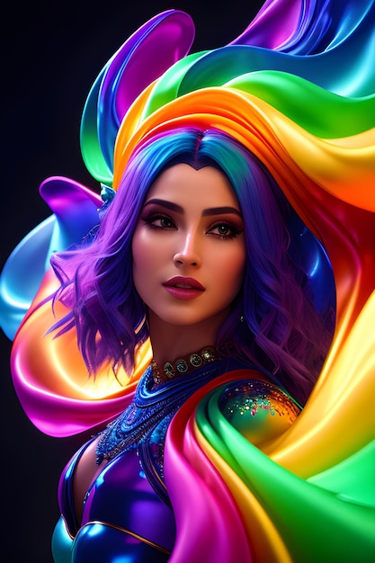 A woman with a rainbow hair style