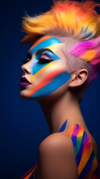 Foto una donna con uno stile di capelli arcobaleno