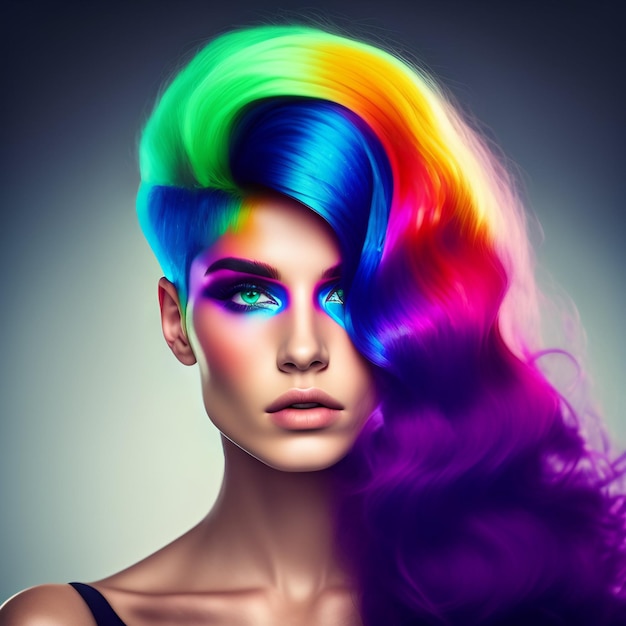 A woman with a rainbow haircut and a rainbow haircut