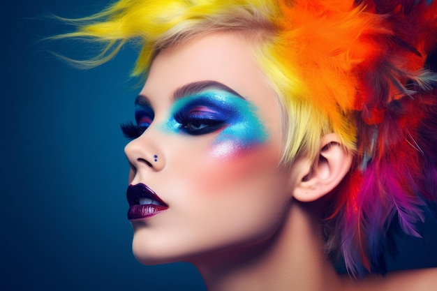 A woman with a rainbow haircut and a rainbow haircut