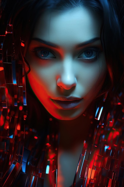 a woman with red and blue light