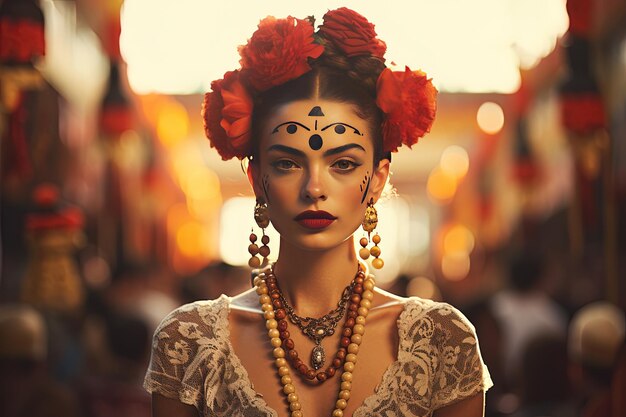 Photo a woman with a red flower in her hair