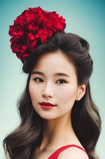 Женщина с красным цветком в волосах