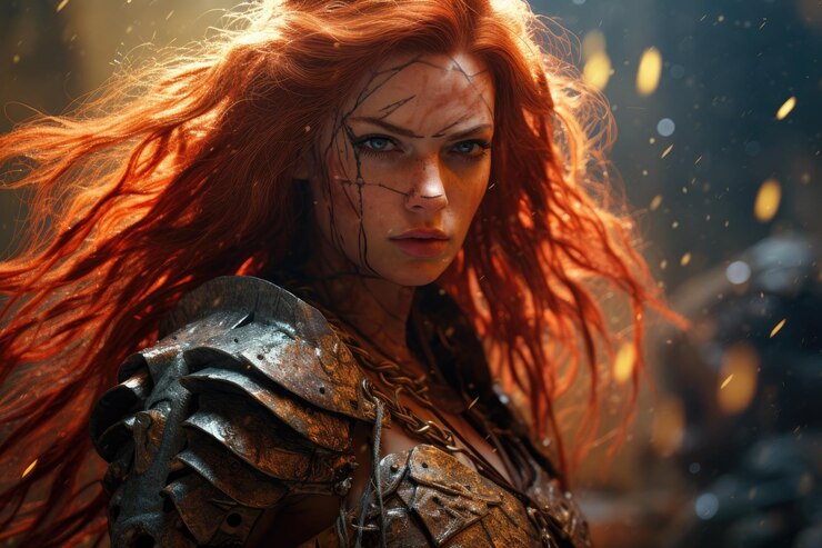 Photo a woman with red hair and armor