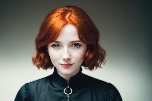 A woman with red hair and a black jacket