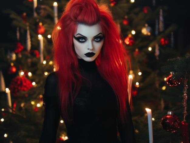 Photo a woman with red hair and black makeup