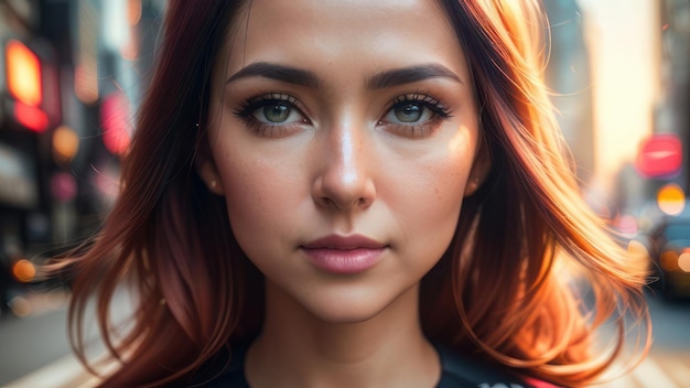 A woman with red hair and a black top