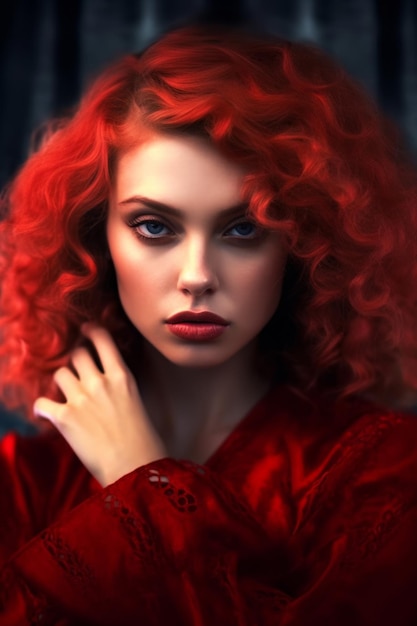 A woman with red hair and a blue eye