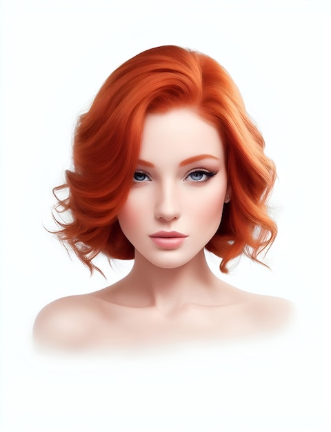 A woman with red hair and blue eyes