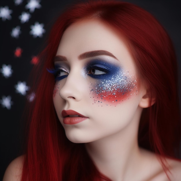 Photo a woman with red hair and blue and white makeup