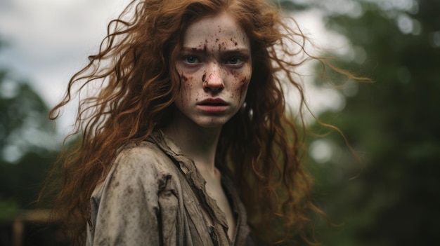 a woman with red hair and freckles on her face