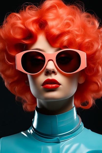 Woman with red hair and glasses on her face Generative AI