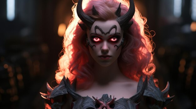 a woman with red hair and horns