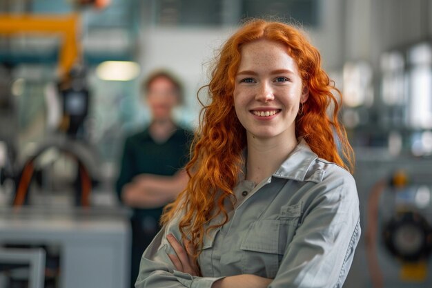 Photo a woman with red hair is smiling with her arms crossed