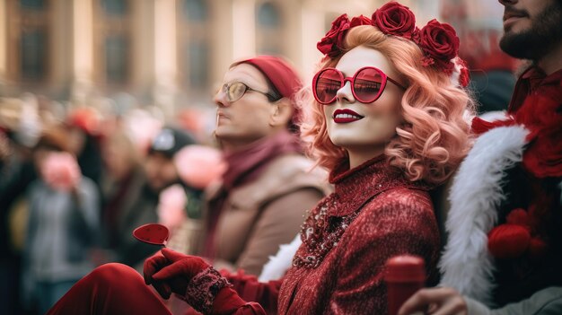 Photo woman with red hair and red glasses smiling at the camera st patrickt day