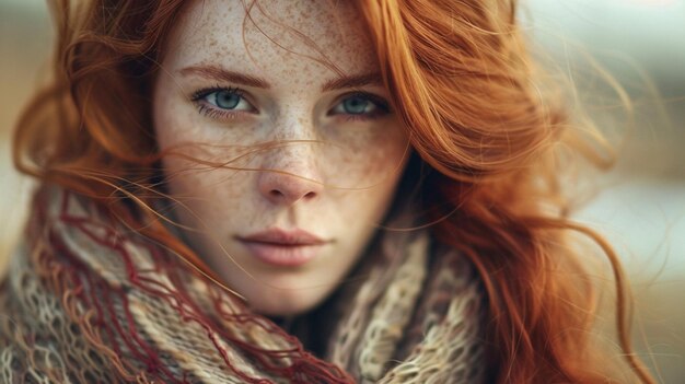 a woman with red hair and a scarf