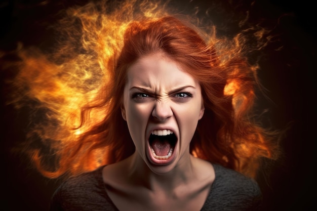 A woman with red hair screaming