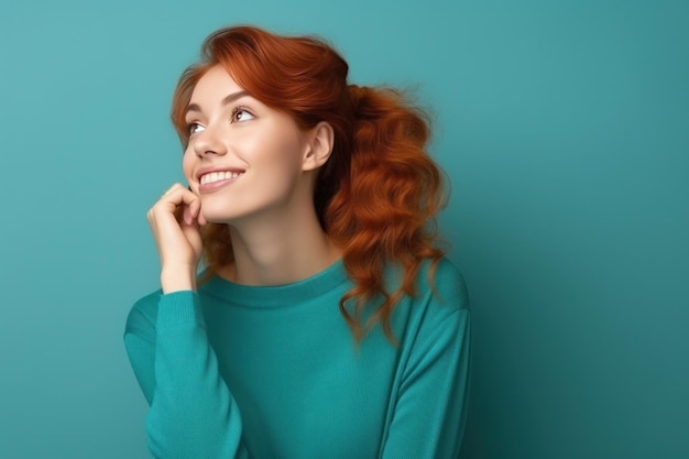 Woman with red hair thinking about something