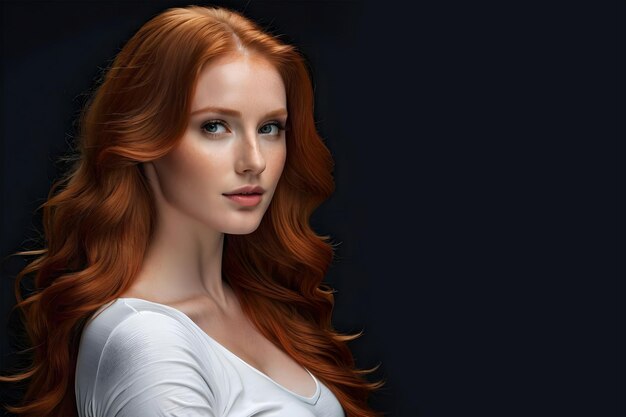 a woman with red hair and a white top has a red hairdo