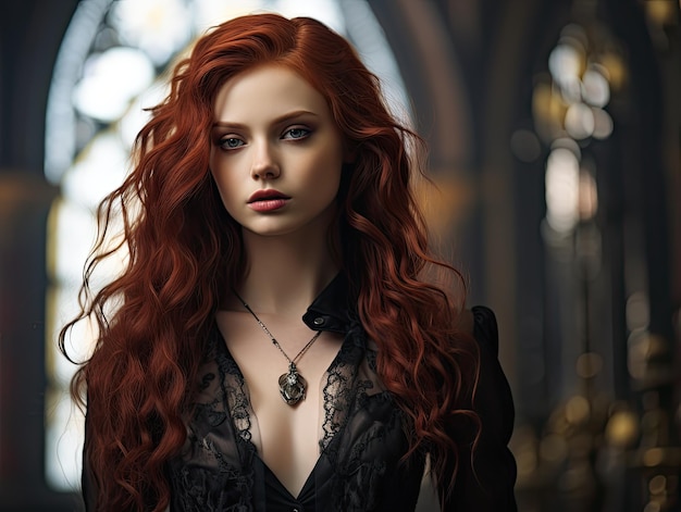 A woman with red hair