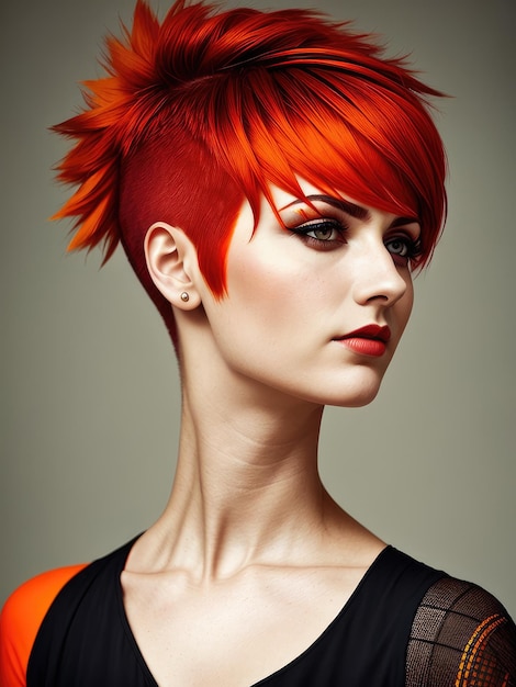 A woman with a red haircut and orange hair