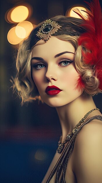 a woman with a red hat and red hair is posing for a photo