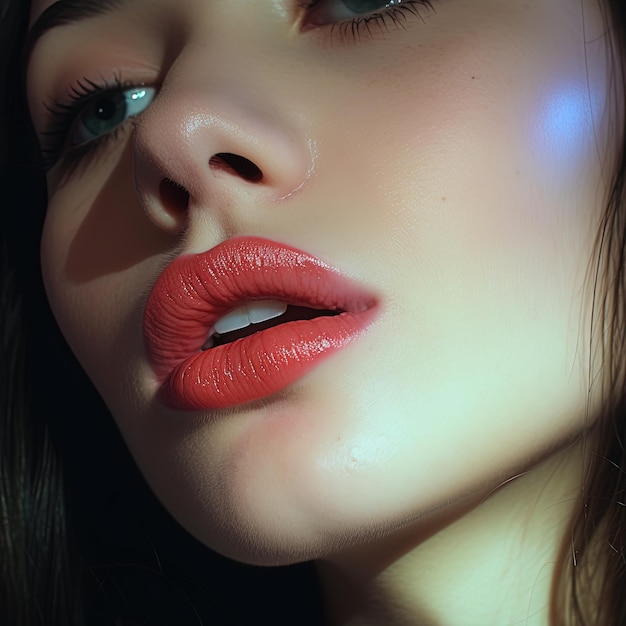 Foto una donna con un labbro rosso e un labbro blu