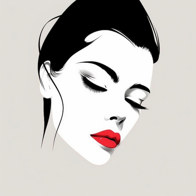 a woman with a red lips and a black hairdo.