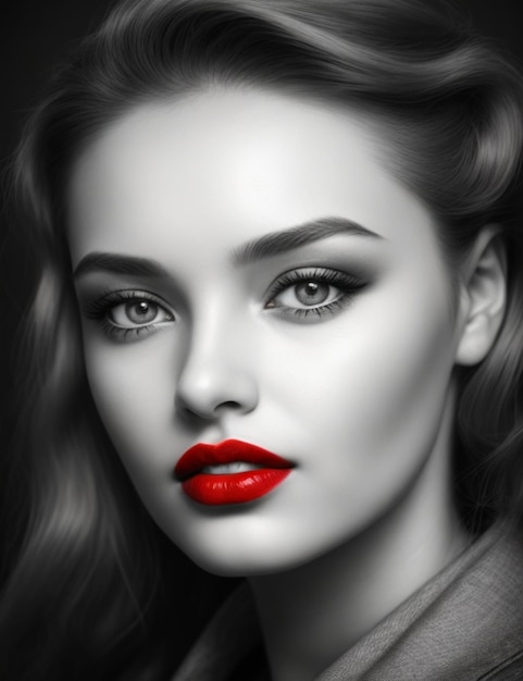 a woman with red lips and a black and white image of a woman with red lips.