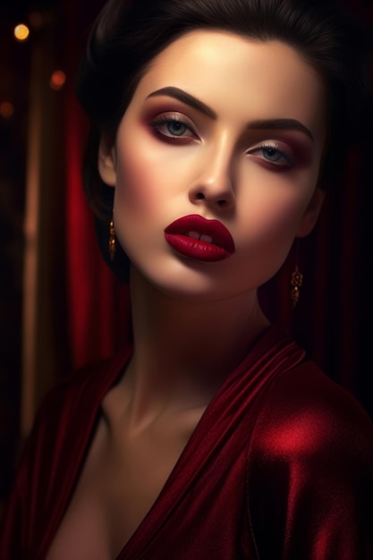 Premium AI Image | A woman with red lips and a red dress