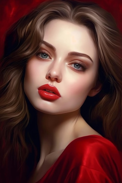 赤い唇と赤い唇を持つ女性