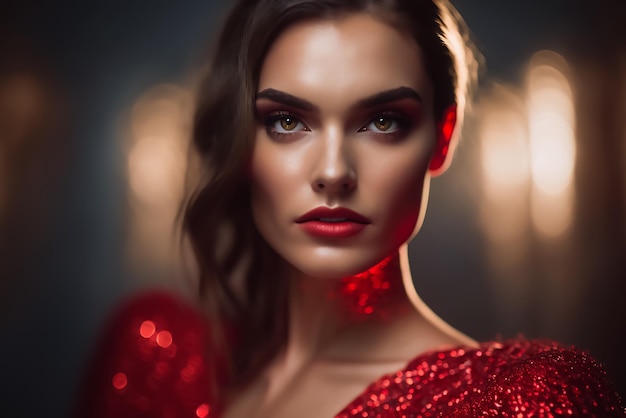 Premium AI Image | A woman with red lips and red lipstick