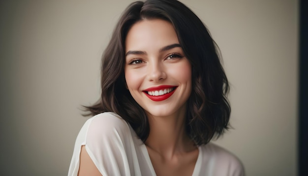 a woman with a red lipstick on her face