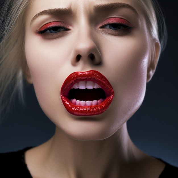 Photo a woman with red lipstick on her lips