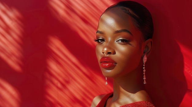 Woman With Red Lipstick on a Red Background