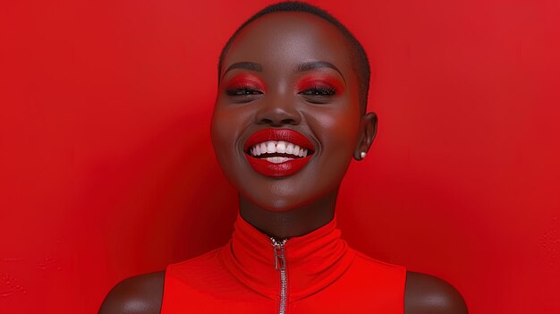 Woman With Red Lipstick on Red Background