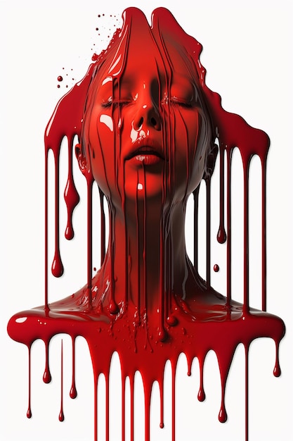 Photo a woman with red makeup and red paint dripping down her face.