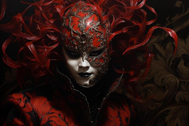 赤いマスクと赤いマスクをした女性