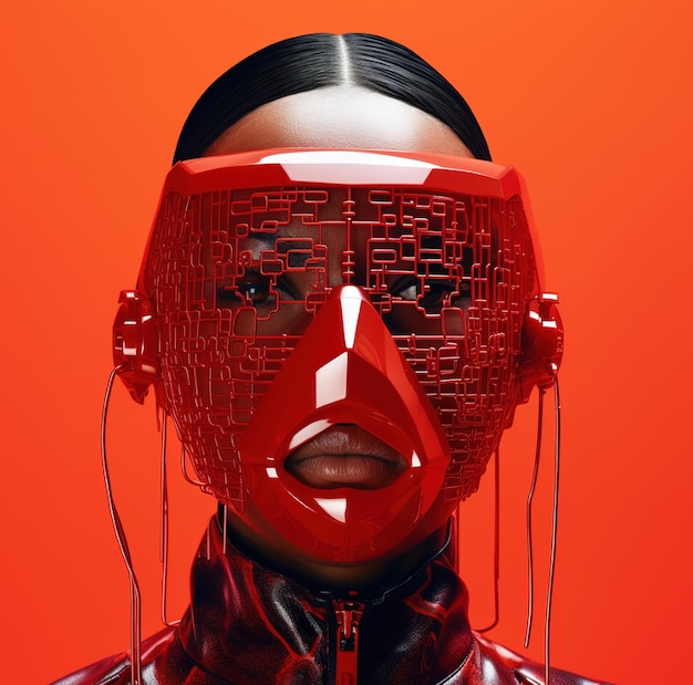 Premium AI Image | a woman with a red mask on and the word 