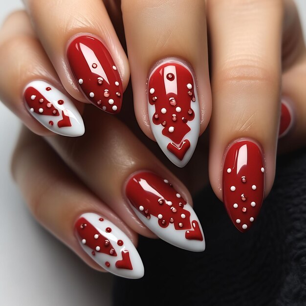 Festive Christmas Nail Art Ideas : Red and White Christmas Nails