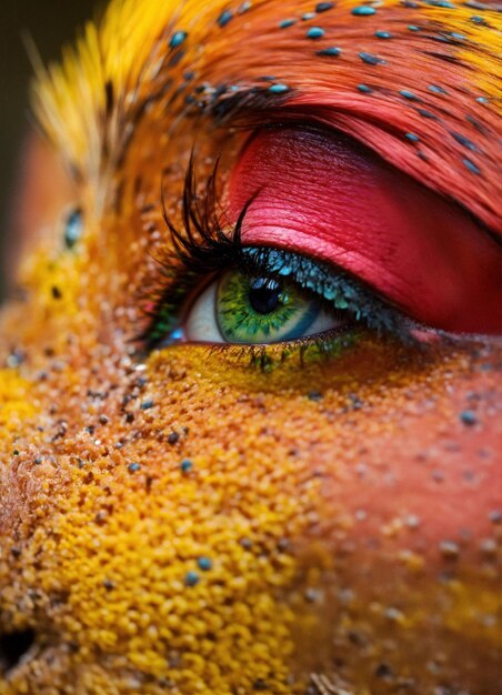 Photo a woman with a red and yellow makeup and a red eye with a red and black eye