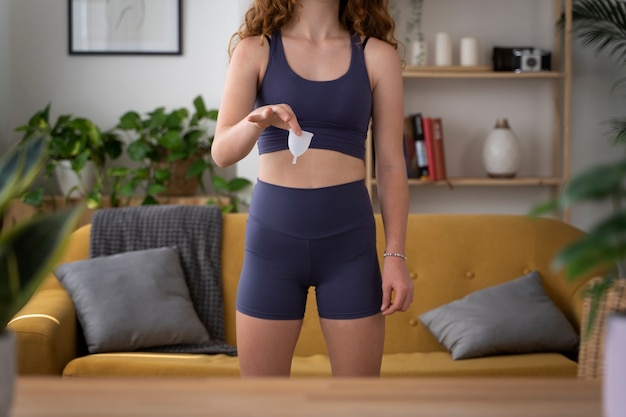 woman with reusable menstrual products
