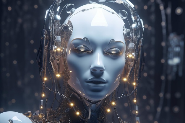 Premium AI Image | A woman with a robot face and lights on her head